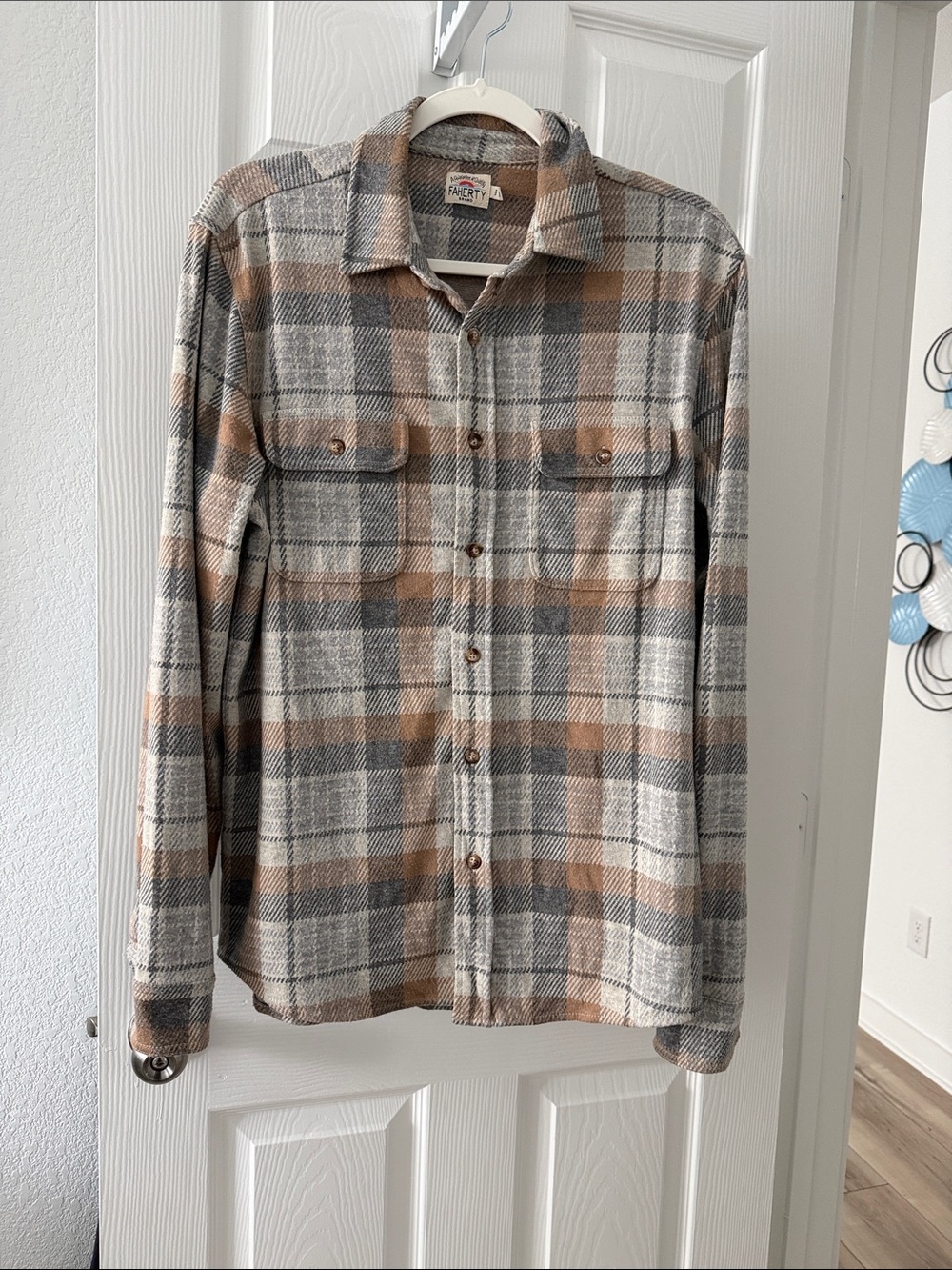 Faherty Plaid Button-Down Shirt in Tan & Gray